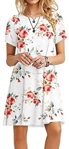 MOLERANI Summer Dresses for Women UK Casual T-Shirt Dress Short Sleeve Ladies Beach Dress (M Size, Rose White)