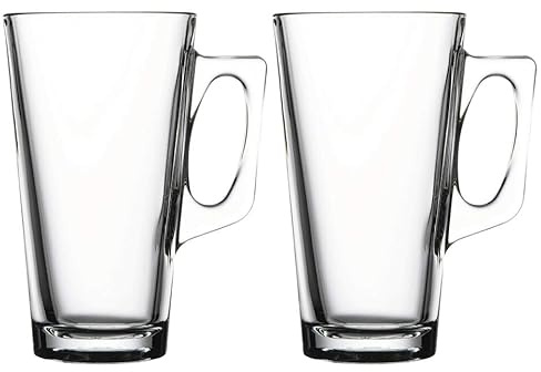 Queensway Home & Dining Tall Glass Coffee Mugs with Comfortable Handle - Ideal for Tea and Juice, Clear and Durable, Dishwasher Safe, 385ml Capacity for Hot & Cold Drinks