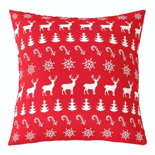Homewish Weihnachts 40x40cm Wurf Kissenbezug,Weihnachts Elch Hirsch Kissenbezug,Winter Schneeflocke Kissenbezug Candy Pine Tree Dekor Kissenbezug,Rote Weihnachts Dekoration