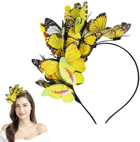 Serre Tete Papillon Femme, Exquis Serre-Tête Papillon Fille Accessoires Cheveux Papillon Tridimensionnel Serre Tete Papillon pour Printemps Carnaval Accessoires de Style (Jaune, 20 x 22cm)