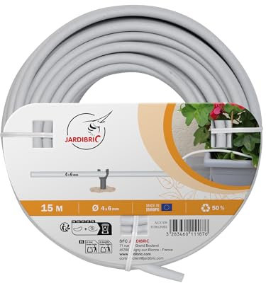 Jardibric - Tuyau Micro Conduit Blanc Ø4 x 6 mm - 15m - Débit de 60L/h à 1,2 Bars de Pression - Idéal pour un Arrosage Précis et Contrôlé