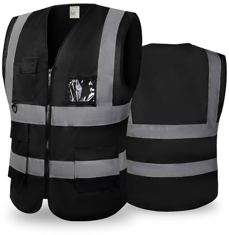 CCSOVO Hi Vis Vests for Women Men High Visibility Reflective Safety Vests Breathable With Pocket Zipper for Build Oudoor Work Meet ANSI/ISEA Standard (UK, Alpha, L, Regular, Regular, Cloth-Black)