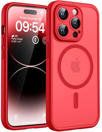 TOCOL für iPhone 14 Pro Hülle für Magsafe, Vollständiger Kameraschutz Stoßfest Kratzfest Transluzente Rückseite Magnetisch Handyhülle für iPhone 14 Pro Case, Rot