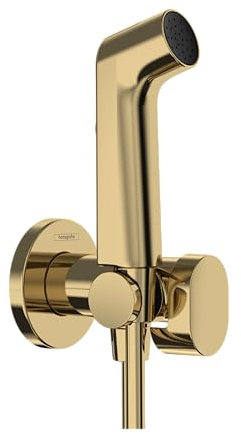 hansgrohe Bidette Handbrause S mit 1 wassersparenden Strahlart (EcoSmart), inkl. Absperrventil, Brausehalter und Brauseschlauch 1,25 m, für Kaltwasser, Polished Gold Optic, 29230990