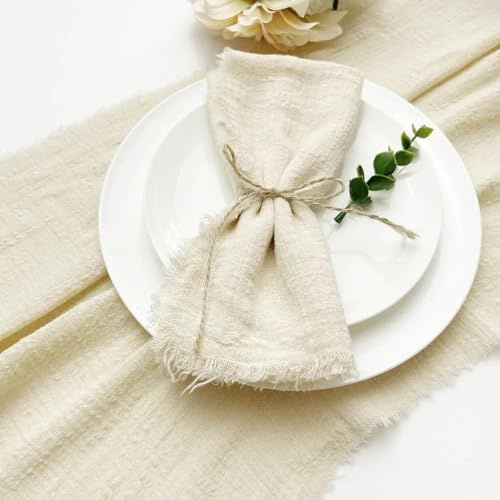 10/20 Stück 32 * 32 cm Baumwolle Leinen Servietten Rustikale Servietten Guaze Stoff Servietten Rustikale Hochzeit Servietten Rustikale Leinen Servietten Für Abendessen Party, Ivory, 10PCS