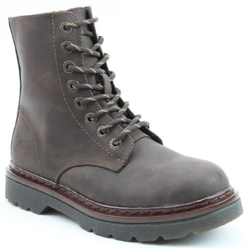Heavenly Feet Justina 2 Nubuck Lace Up Boots Casual Combat Stylish Flat Everyday Boot (Bark, UK Footwear Size System, Adult, Women, Numeric, Medium, 5)