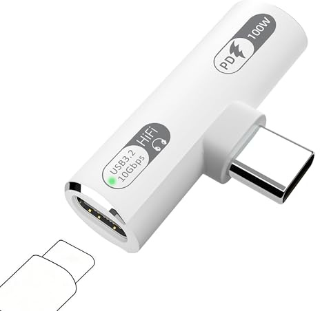 IVIVTOR USB-C Auriculares Cargador Adaptador - 2 en 1 Adaptador de Audioy & Carga Rápida de 100 W para Dispositivos Tipo C como Computadoras Portátiles Tabletas Teléfonos Inteligentes - Blanco