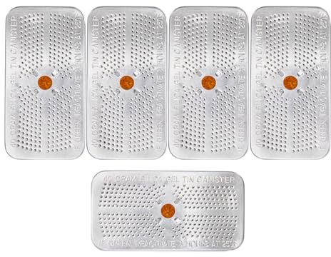 Wiederverwendbarer Silicagel Feuchtigkeitsabsorber 40g, für Foto | Indikatorperlen, Orange Anzeige, Aluminiumdose, für Elektronik und Kamerazubehör, Kompakte 5 Stück-packung