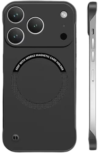 Ultra Thin Hard Pc Magnetic Frameless Case for iPhone 17 16 15 14 13 12 11 pro, Matte Ultra Thin Magnetic Case for iPhone, Slim Fit Yet Protective Shockproof Cover (Black, for iPhone 17 Pro Max)