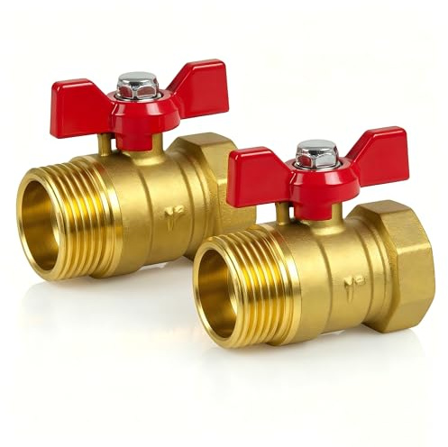 Kontazmi 2 Stück Messing Kugelhahn 1 Zoll DN25 Absperrventil IG/AG (Aussengewinde/Innengewinde) voller Durchgang, rotem Flügelgriff DN25 PN16 300WOG für Wasserhahn und Wasserleitungen