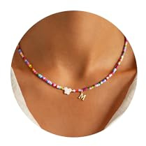 Turandoss Kette mit Buchstaben Mädchen Buchstaben Kette M Bunte Perlenkette mit Namen Initialen M, Halskette Damen Schmuck Geschenke für Teenager Mädchen 7 8 9 10 11 12 13 Jahre Frauen Freundin