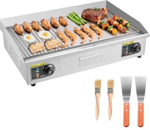 VEVOR Plancha Eléctrica 4400 W 725 x 400 mm, Control de Temperatura 50 a 300 °C, Parrilla de Encimera de Acero Inoxidable con Superficie Plana, 4 Almohadillas para los Pies, para Carne y Panqueques