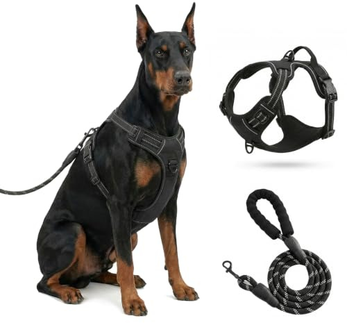 TATATATA Hundegeschirr mit Griff， mittelgroße & Grosse Hunde - Hunde Geschirr，Atmungsaktiv Reflexstreifen Brustgeschirr Sichere Führung Schwarz， hundegeschirr Gross Hunde,XL