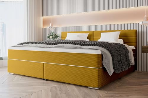 99rooms Phönix Familienbett Boxspringbett Doppelbett Ehebett 260×200 cm Cordstoff POSO Gold, Box: Bonellfederkern 26 cm, Taschenfederkernmatratze 17 cm, Komfortschaumtopper 3,5 cm
