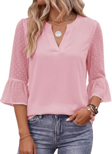 Pawate Spitzen Oberteile Damen Bluse elegant 3/4 arm Shirts Business Outfit Hemdbluse Tunika Tops