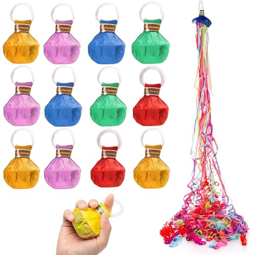 12 Piezas Serpentinas para Lanzar a Mano, Serpentinas Fiesta de Confeti | Serpentina Carnaval Colorido con Anillo para Agarrar para Bodas Nuevo Celebraciones Festivas Fiestas de Graduación