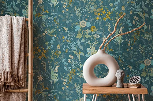 TAPETE LIVING Vliestapete Blumen Beige Blau Gelb Florale Blumentapete Vintage Landhaus Wandtapete Blüten Floral
