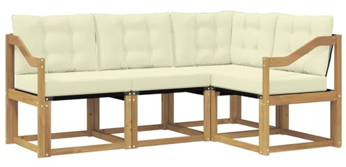 vidaXL Outdoor-Sofagarnitur mit Kissen 4 pcs Weiß und Creme, Gartenmöbel, modernes Sofa-Set für draußen, Loungebereich, haltbare Terrasse zum Entspannen und Wohlfühlen