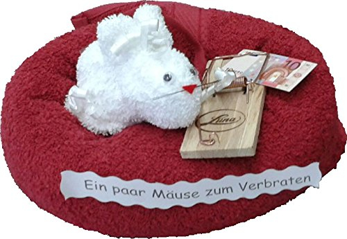 Frotteebox Geschenk-Set Maus aus Handtuch (100x50cm) und Waschhandschuh geformt mit Mausefalle aus Holz