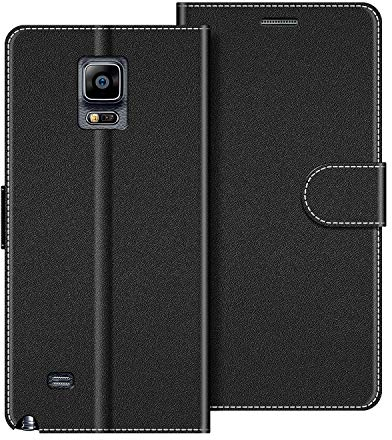 COODIO Handyhülle für Samsung Galaxy Note 4, Leder Klapphülle mit Magnetverschluss, Kartenfächer, Standfunktion, Schwarz
