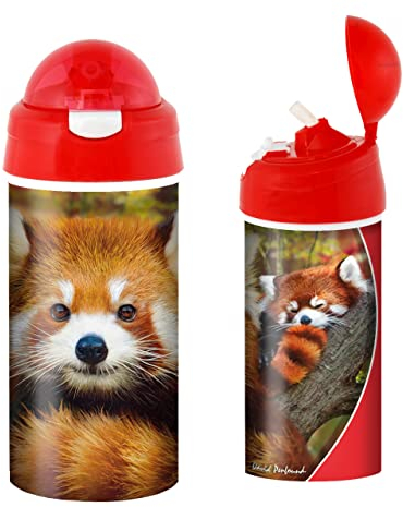 3D LiveLife Drinking Bottle - Baby Red Panda from Deluxebase. 3D Lenticular Panda Water Bottle with Straw. 600ml kids drinks bottle with original artwork from renowned artist, David Penfound