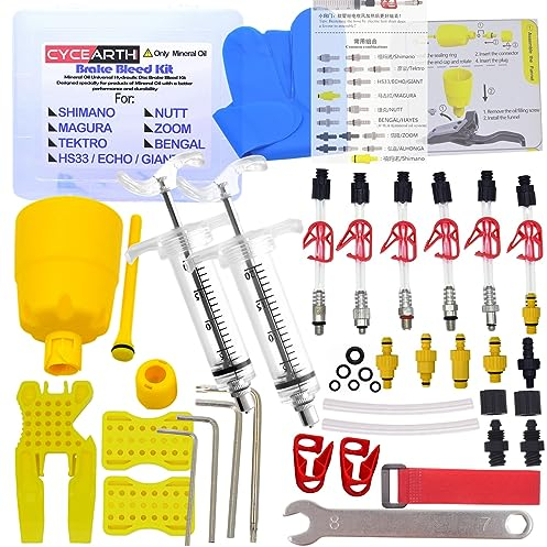 CYCEARTH Kit de saignement de frein de vélo pour Shimano TEKTRO MAGURA Zoom Bike Huile minérale Disque hydraulique Kit d'outils professionnels (Kit A)