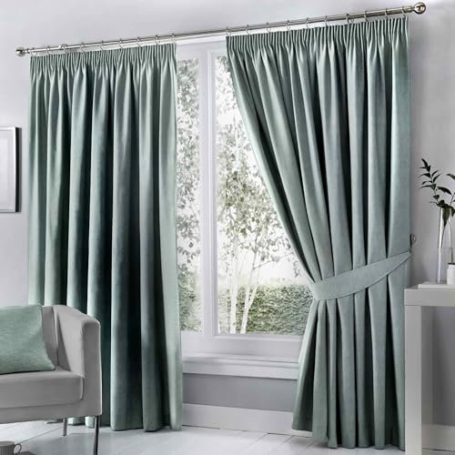 Fusion Dijon Blackout Pencil Pleat Lined Curtains, Duck Egg, 46 x 54 Inch