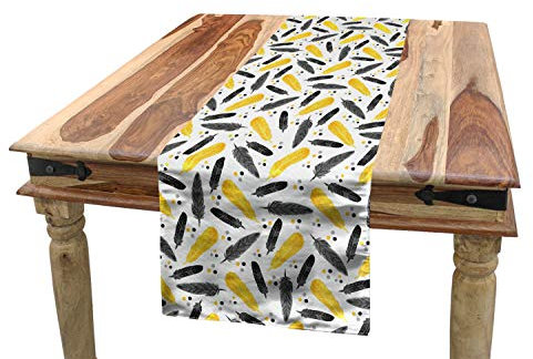 ABAKUHAUS Feder Tischläufer, Bohemian exotische Plumage, Esszimmer Küche Rechteckiger Dekorativer Tischläufer, 40 x 180 cm, Grau Gelb