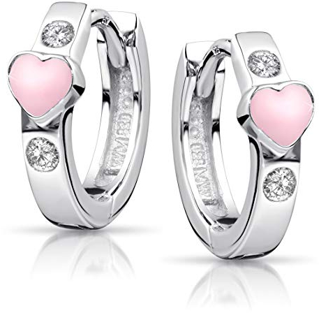 Materia Kinder Ohrringe Silber 925 Mädchen Creolen Zirkonia Herz SO-390-Rosa