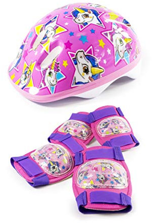HGL Unicorn Helmet & Pad Set Helmet And Pad Sets - Pink, Purple, Yellow, White, Blue, Helmet: 26.5 x 20 x 13cm, Knee: 16 x 11.7 x 6cm, Elbow: 13.7 x 10.5 x 4.5cm