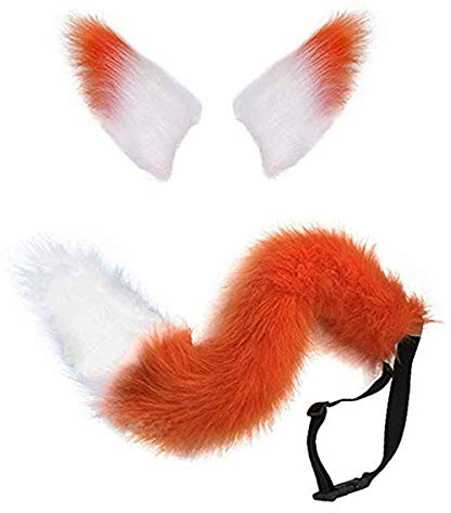 Halloween Kostüme Kunstpelz Fuchsschwanz Mit Katze Fox Pelz Ohren Haarspange Headwear für Teenager und Erwachsene