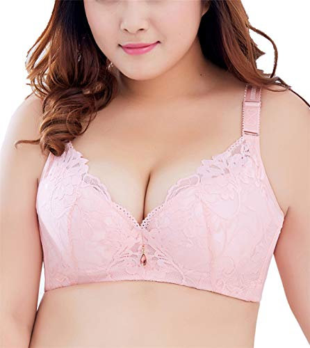 SEA BBOT Women Lace Push-up Bra Plus Size Floral Underwire Soft Cup Everyday Bra, Z# Pink, 40D