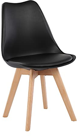 EGGREE 1 x skandinavischer Esszimmerstuhl, gepolsterter Küchenstuhl, Retro-Bürostuhl mit Beinen aus massivem Buchenholz, Rosa
