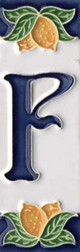 Piastrelle in ceramica italiana con design a limoni, con numeri e lettere, dimensioni delle piastrelle: 10 cm x 3,5 cm (lettera F)