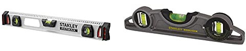 STANLEY FATMAX I-Beam Magnetic Level for Heavy Duty 1-43-554 & STANLEY FATMAX XTREME Torpedo Level Heavy Duty Aluminium Body and Magnetic Base Including 3 Reversible Vials 0-43-609