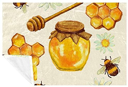 BestIdeas Honey Jar With Honeycomb Prints Soft Warm Cozy Blanket Throw for Bed Couch Sofa Picnic Camping Beach, 150 * 200cm