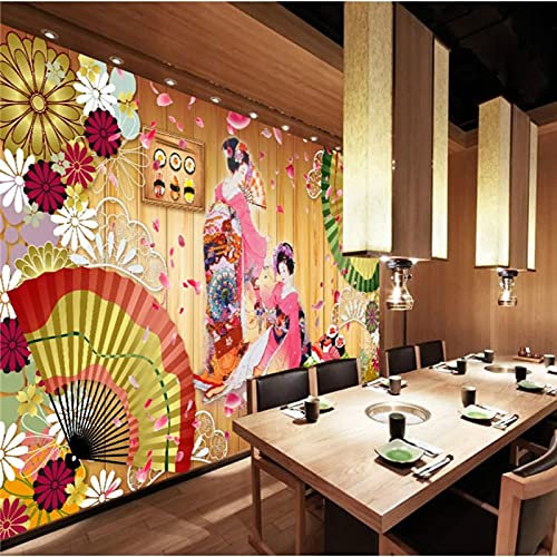 MUMUWUSG 3D Non-Woven Wallpaper Japan Coloring Kimono Person Panoramic Murals Wall Decoration 3D Wallpaper Living Room The Wall for Bedroom Living Room Corridor Wall Poster 460X280Cm