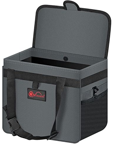 Vinsani Car Rubbish Bin with Lid Cover Waterproof Leakproof Interior Foldable Adjustable Straps Car Seat Boot Storage Bag Trash Holder Waste Organiser Car Accessories – Large/Grey