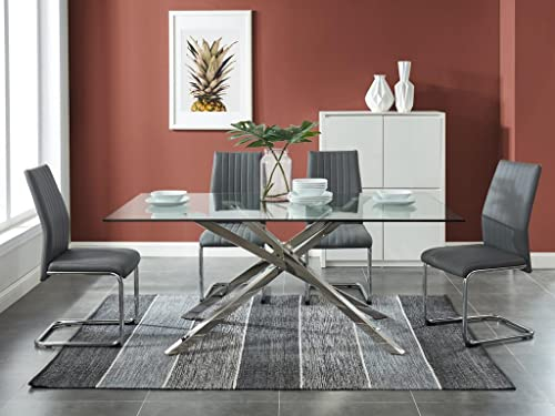Mesa de Comedor Glenda - Cristal Templado y Patas de Acero entrecruzadas