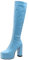 CUTEHEELS Stivali casual plateau alti al ginocchio con tacco grosso e punta quadrata per donna alla moda, Azzurro, 38 EU