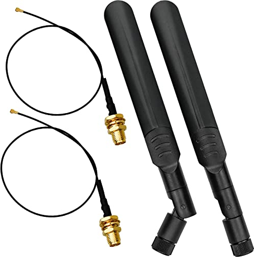 2 Set 8dBi 2.4GHz 5GHz Antena WiFi Doble Banda Antena Macho RP-SMA + 20cm IPEX a RP-SMA Hembra Cable Antena de Red WiFi Avanzada para Intel WiFi WLAN Tarjeta M.2 NGFF 3G 4G