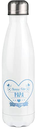 Bouteille Isotherme blanche au motif Bonne Fete Papa Coeur Bleu