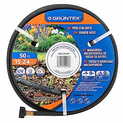 GRÜNTEK Tuyau Microporeux Arrosage Goutte à Goutte de 15,24 M avec connecteur de 1,2 cm, diamètre intérieur de 12 mm, débit d'égouttement : 5 L-10 L par min