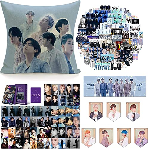 ZPPLD Kpop BTS Merchandise: Coffret cadeau, 1 taie d'oreiller, collier, autocollants, porte-clés, broche