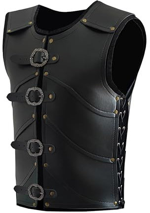Mittelalter Brustpanzer für Herren Ritter Vorderzeug Kostüm Wikinger Lederpanzer LARP Halloween Cosplay Party, Warrior Armor Black, Einheitsgröße