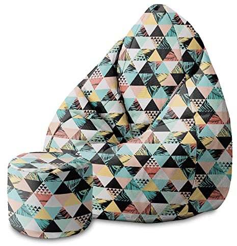 DreamRoots Bean Bag 80x80x120cm - Sitzsack mit Lehne und Hocker und Bezug - Sitzkissen Boden - Chill Bubibag - Sitzsack mit Füllung - Erwachsene mit Füllung M-Geo1