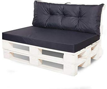 Palettenkissen Outdoor - Palettenkissen wasserfest - Palettenkissen Set (Set sitzkissen 120x60 + rückenkissen 120x50, Schwarz)