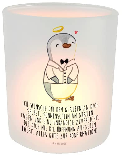 Mr. & Mrs. Panda Windlicht Pinguin Konfirmation Hemd - Geschenk, Jugendweihe, Glas Windlicht, Teelichtgläser, Teelichter, Teelichthalter,