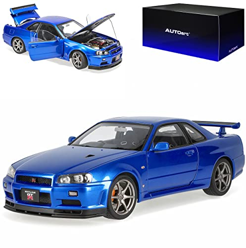 AUTOart Nisan Skyline R34 GT-R V-Spec II Coupe Babyside Blau 1998-2002 77408 1/18 Modell Auto