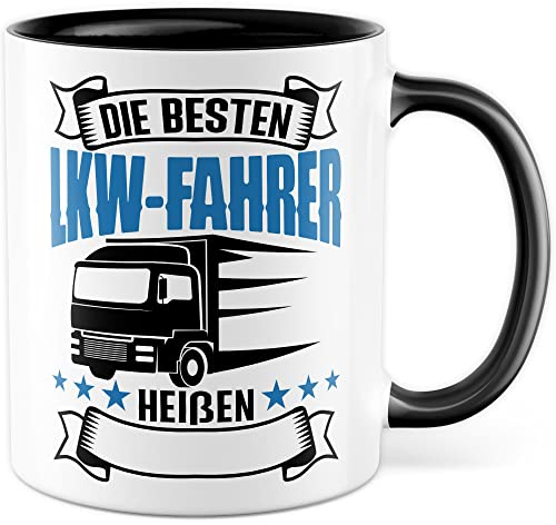LKW Tasse personalisierbar Lkw Fahrer Kaffeetasse anpassbar Kaffee-Becher mit Wunsch Name lustig Geschenkidee persönlich Fernfahrer Geschenk Lastwagen Spediteur Custom Tasse mit Spruch (Weiß/Schwarz)